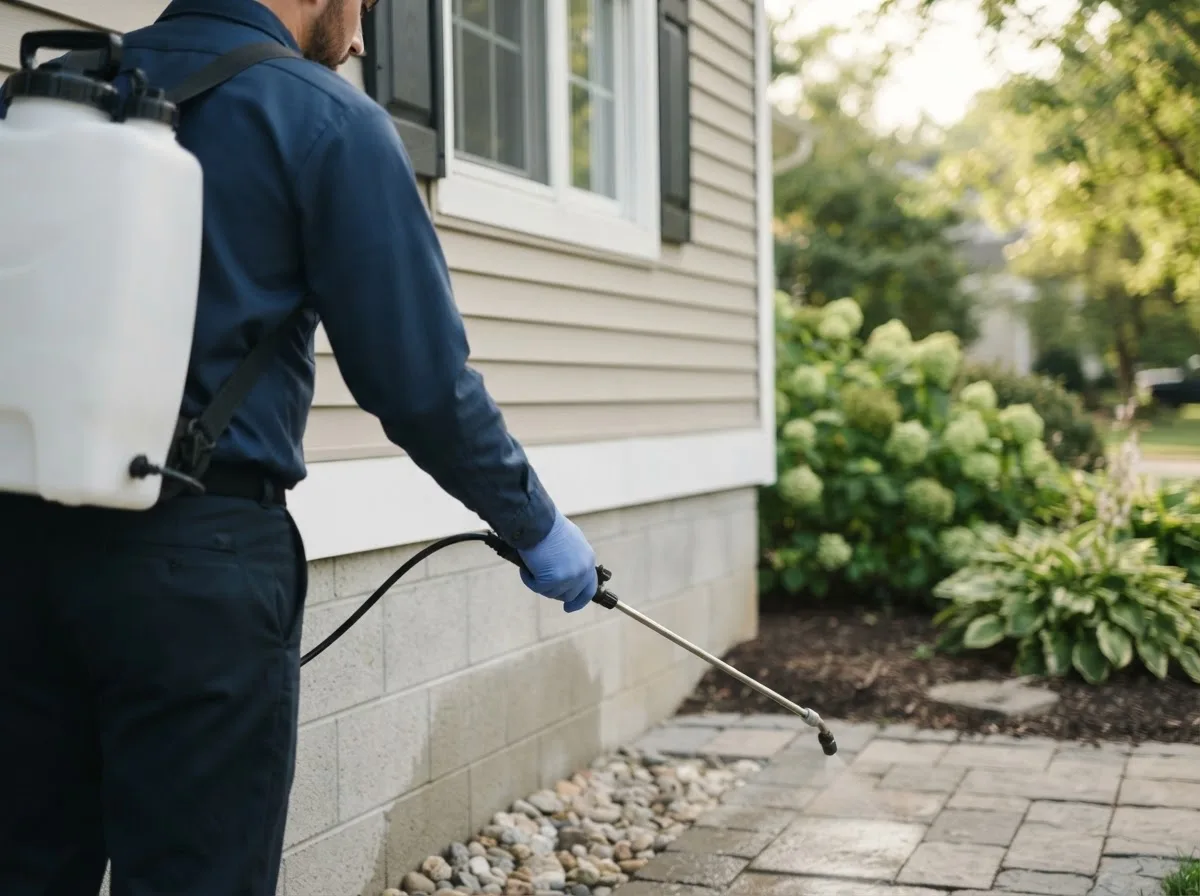 Pest control technician inspecting a home in Canyon, MN